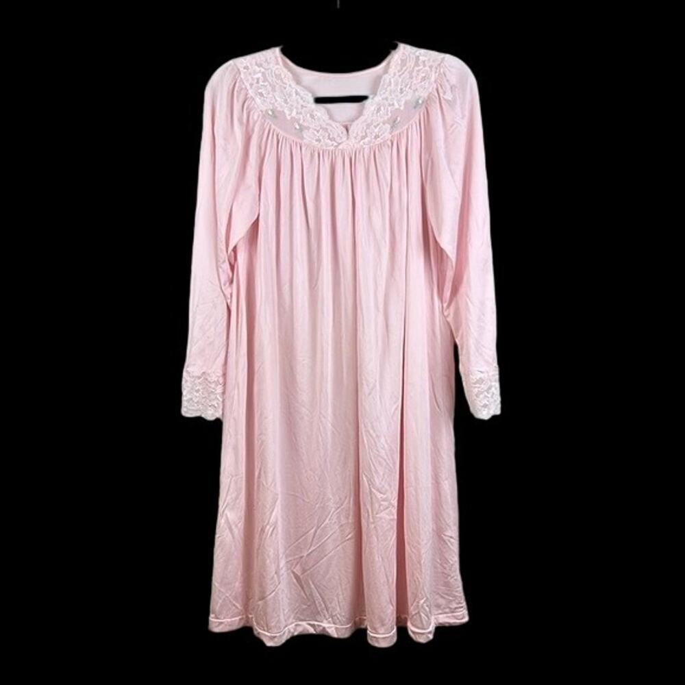 Small Pink VTG Gown Nightgown Shadowline USA Made Lace Cottagecore Prairie